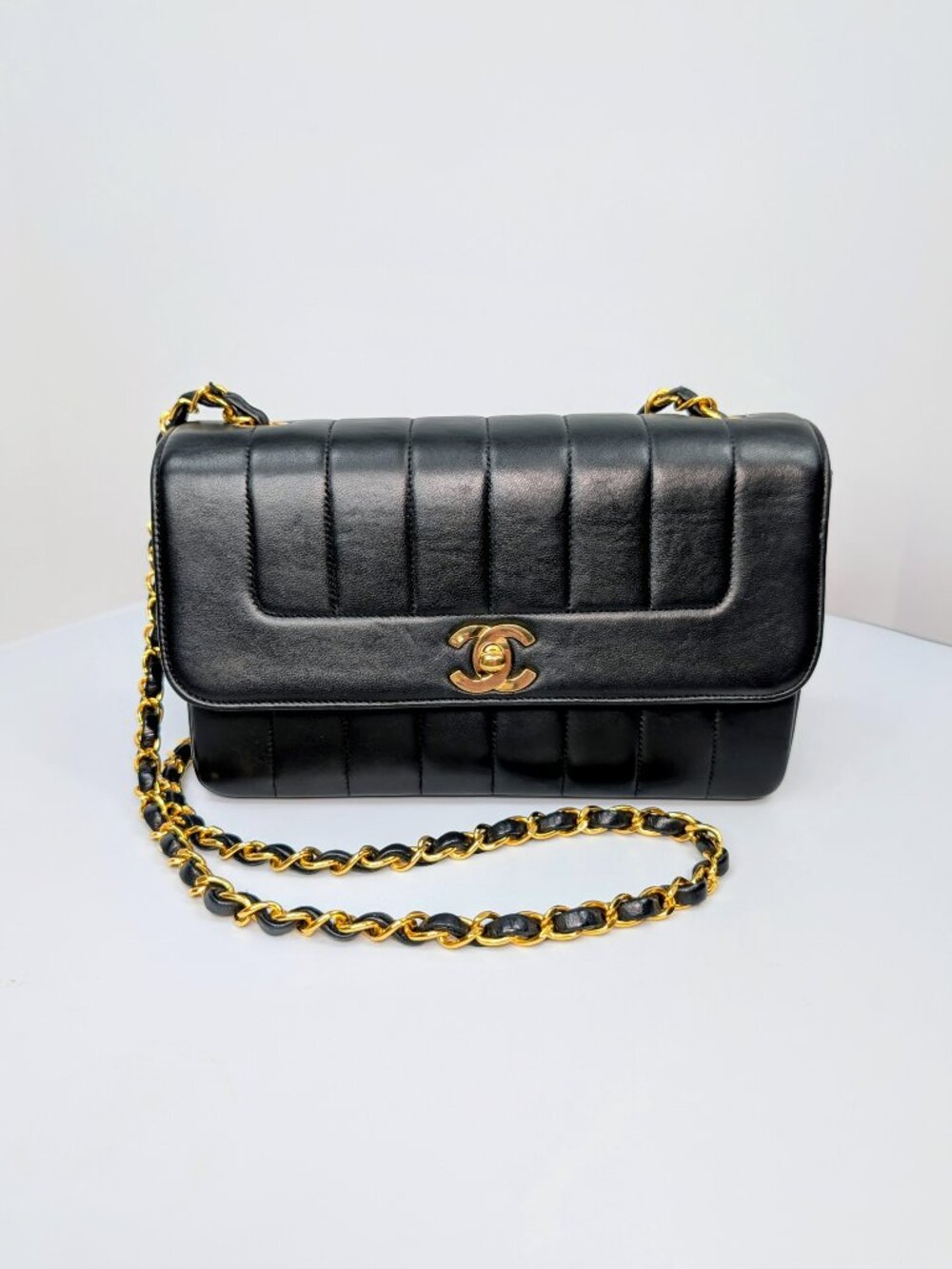 Chanel Small Vintage Vertical Stitch Mademoiselle Diana Flap with 24k Gold HW